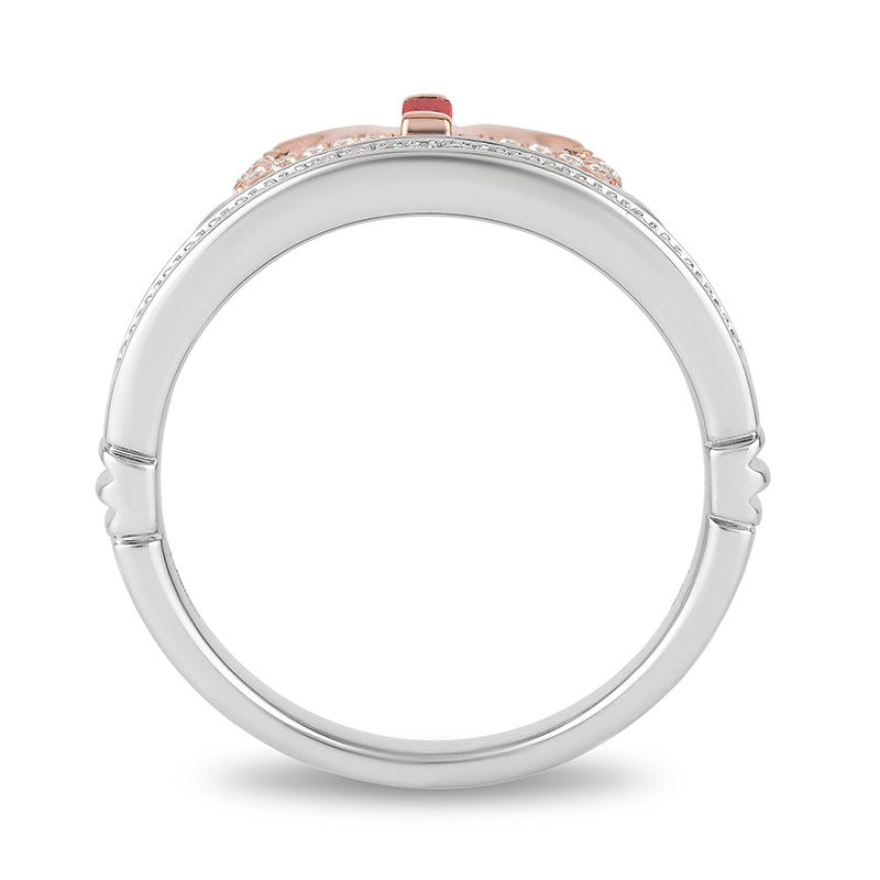 Main Image 3 of Enchanted Disney Snow White Garnet and 1/10 CT. T.W. Diamond Bow Ring in Sterling Silver and 10K Rose Gold