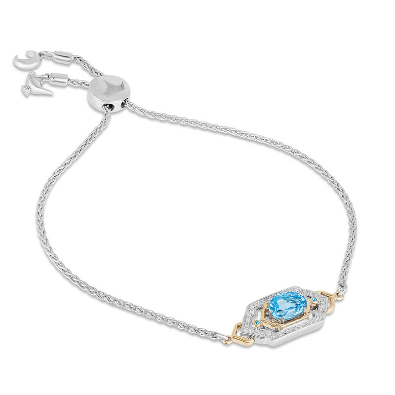 Main Image 2 of Enchanted Disney Jasmine Oval Blue Topaz and 1/5 CT. T.W. Diamond Bolo Bracelet in Sterling Silver and 10K Gold - 8.5"