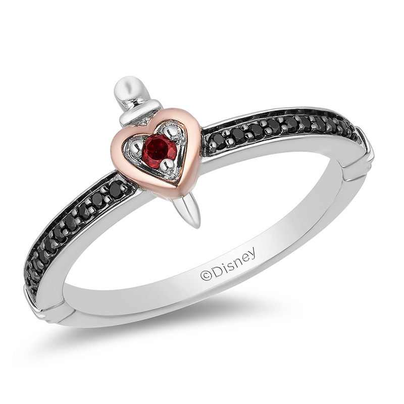 Enchanted Disney Villains Evil Queen Garnet and 1/10 CT. T.W. Diamond Ring in Sterling Silver and 10K Rose Gold