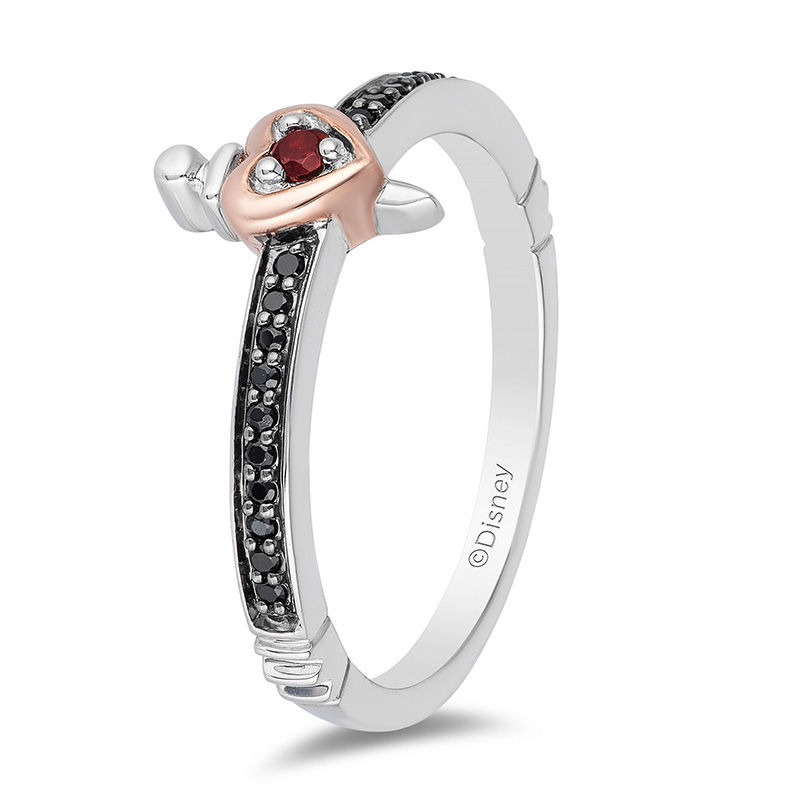 Enchanted Disney Villains Evil Queen Garnet and 1/10 CT. T.W. Diamond Ring in Sterling Silver and 10K Rose Gold