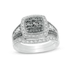 Thumbnail Image 1 of 1/2 CT. T.W. Black and White Multi-Diamond Cushion Frame Vintage-Style Bridal Set in Sterling Silver