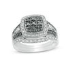 Thumbnail Image 0 of 1/2 CT. T.W. Black and White Multi-Diamond Cushion Frame Vintage-Style Bridal Set in Sterling Silver