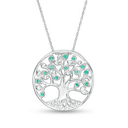 Lab-Created Emerald Tree of Life Circle Pendant in Sterling Silver