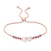 Thumbnail Image 1 of Amethyst and Diamond Accent Double Interlocking Hearts Bolo Bracelet in Sterling Silver with 18K Rose Gold Plate - 9"