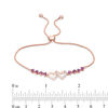 Thumbnail Image 2 of Amethyst and Diamond Accent Double Interlocking Hearts Bolo Bracelet in Sterling Silver with 18K Rose Gold Plate - 9"