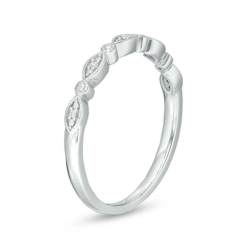 Main Image 3 of Diamond Accent Alternating Marquise and Round Shapes Vintage-Style Anniversary Band in Sterling Silver