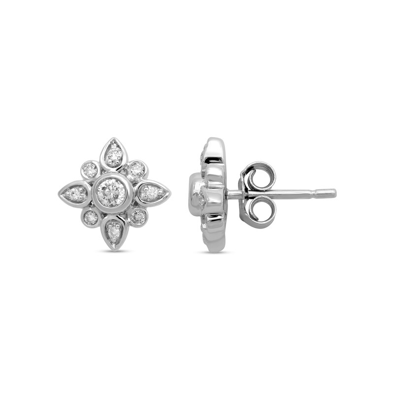 Main Image 1 of 1/3 CT. T.W. Diamond Frame North Star Stud Earrings in 10K White Gold