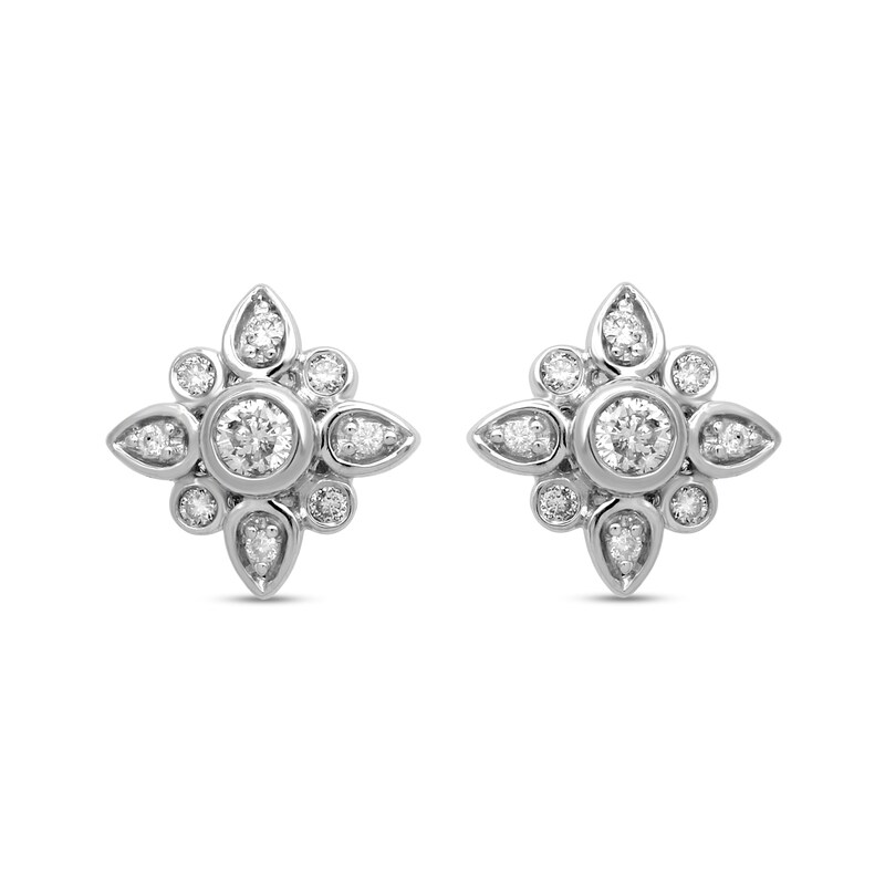 Main Image 2 of 1/3 CT. T.W. Diamond Frame North Star Stud Earrings in 10K White Gold