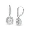 Thumbnail Image 1 of White Lab-Created Sapphire Cushion Frame Vintage-Style Drop Earrings in Sterling Silver