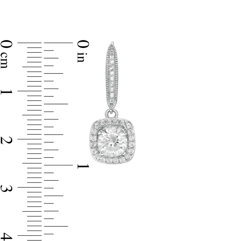 Main Image 2 of White Lab-Created Sapphire Cushion Frame Vintage-Style Drop Earrings in Sterling Silver