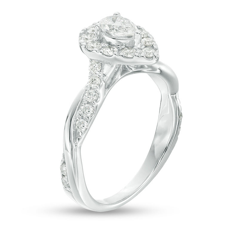 Main Image 3 of 7/8 CT. T.W. Pear-Shaped Diamond Frame Twist Shank Engagement Ring in 10K White Gold