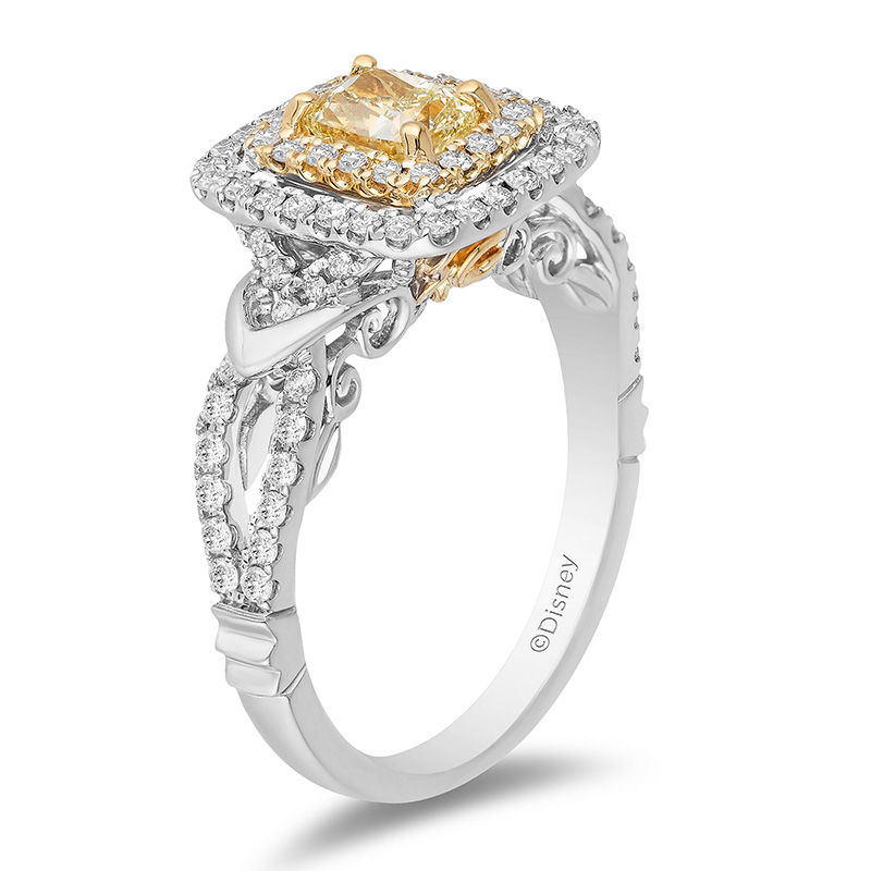 Main Image 2 of Enchanted Disney Belle Special Edition 1-1/5 CT. T.W. Yellow Diamond Engagement Ring in 14K White Gold and 18K Gold