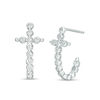 Thumbnail Image 1 of 1/4 CT. T.W. Diamond Bezel-Set Cross J-Hoop Earrings in Sterling Silver
