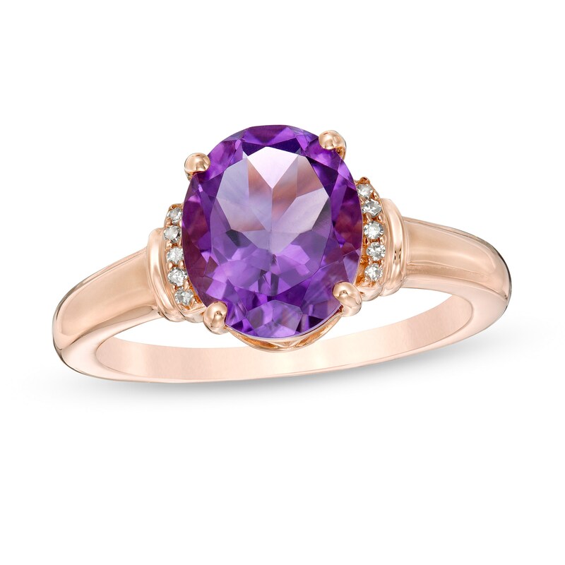 Main Image 1 of Oval Amethyst and Diamond Accent Collar Ring in 10K Rose Gold