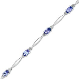 Oval Tanzanite and Diamond Accent Marquise Link Bracelet in Sterling Silver - 7.25&quot;