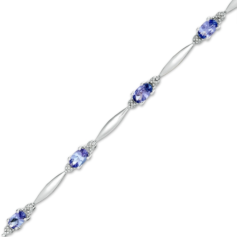 Oval Tanzanite and Diamond Accent Marquise Link Bracelet in Sterling Silver - 7.25"