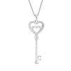 Thumbnail Image 1 of Lab-Created White Sapphire Double Heart Key Pendant in Sterling Silver