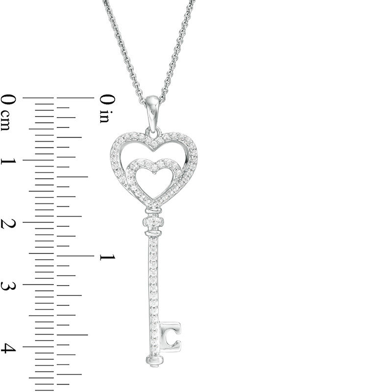 Lab-Created White Sapphire Double Heart Key Pendant in Sterling Silver