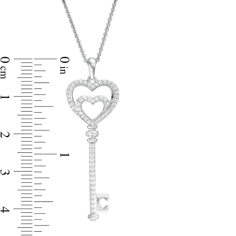 Main Image 2 of Lab-Created White Sapphire Double Heart Key Pendant in Sterling Silver