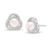 Thumbnail Image 0 of 6.0mm Cultured Freshwater Pearl and Lab-Created White Sapphire Love Knot Frame Stud Earrings in Sterling Silver