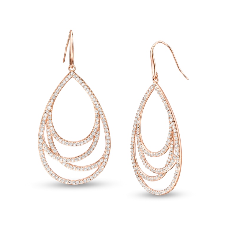 Lab-Created White Sapphire Layered Teardrop Earrings in Sterling Silver with 18K Rose Gold Plate