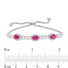 Thumbnail Image 2 of Oval Lab-Created Ruby and White Sapphire Frame Three Stone Bolo Bracelet in Sterling Silver - 9.5"