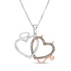 Thumbnail Image 1 of 1/6 CT. T.W. Champagne and White Diamond Angel and Devil Double Heart Pendant in Sterling Silver and 10K Rose Gold