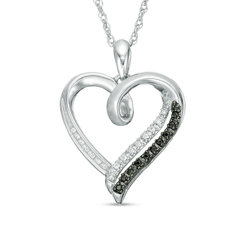 1/10 CT. T.W. Enhanced Black and White Diamond Heart Pendant in Sterling Silver
