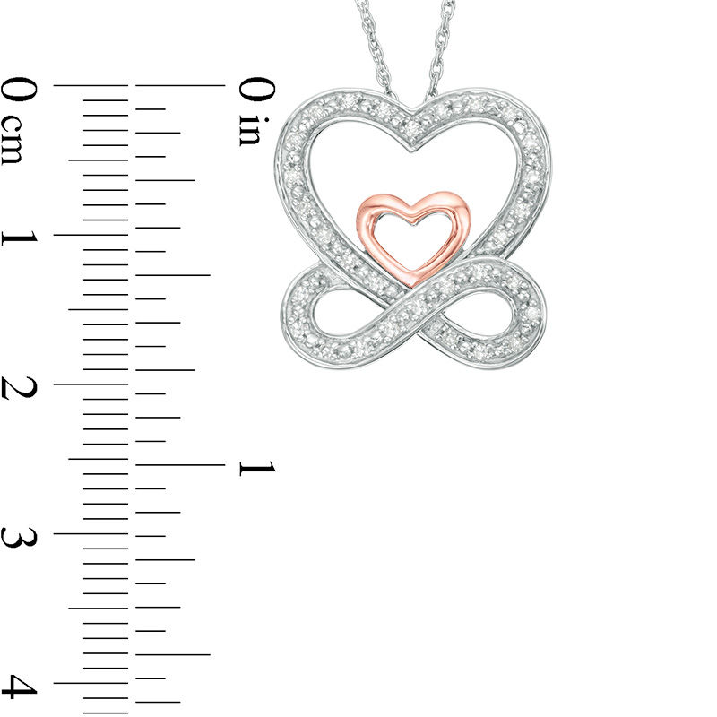 Main Image 2 of 1/6 CT. T.W. Diamond Infinity and Heart Pendant in Sterling Silver and 10K Rose Gold