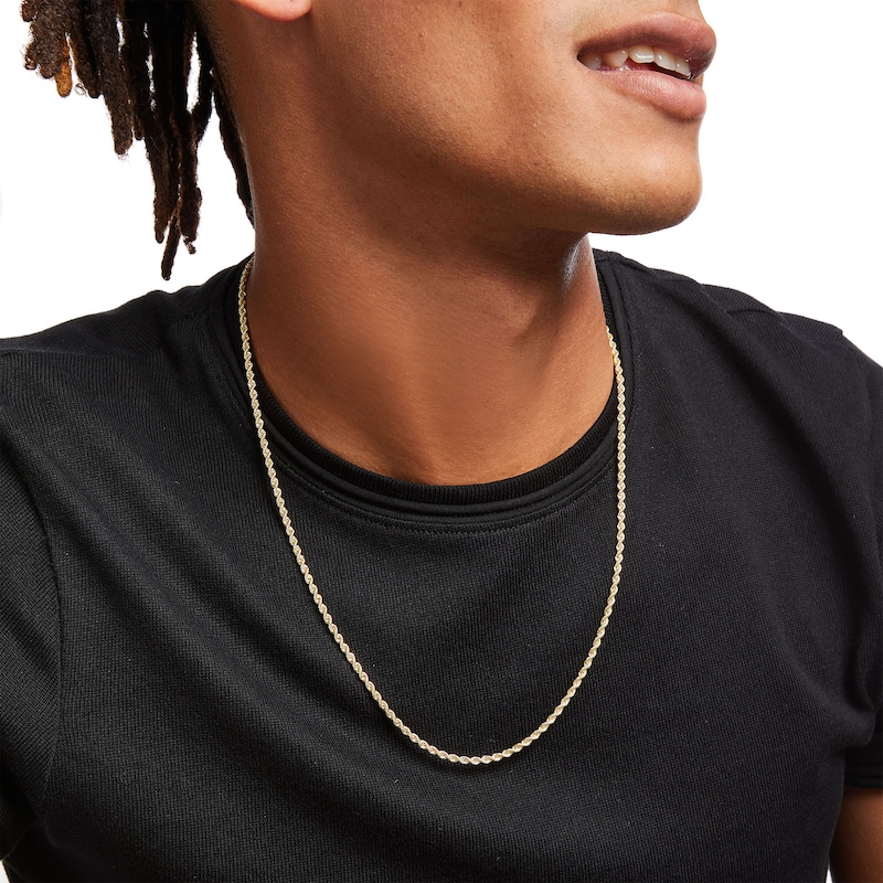 Main Image 2 of Men's 2.7mm Rope Chain Necklace in Hollow 14K Gold - 24"