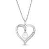 Thumbnail Image 1 of 6.0mm Freshwater Cultured Pearl and Lab-Created White Sapphire Heart Pendant in Sterling Silver