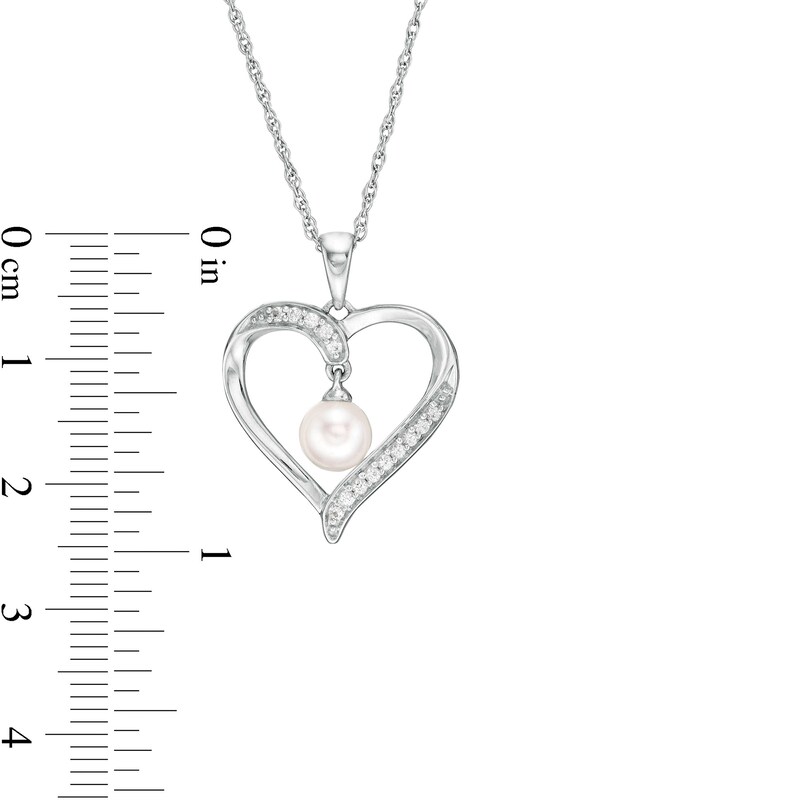 Main Image 2 of 6.0mm Freshwater Cultured Pearl and Lab-Created White Sapphire Heart Pendant in Sterling Silver