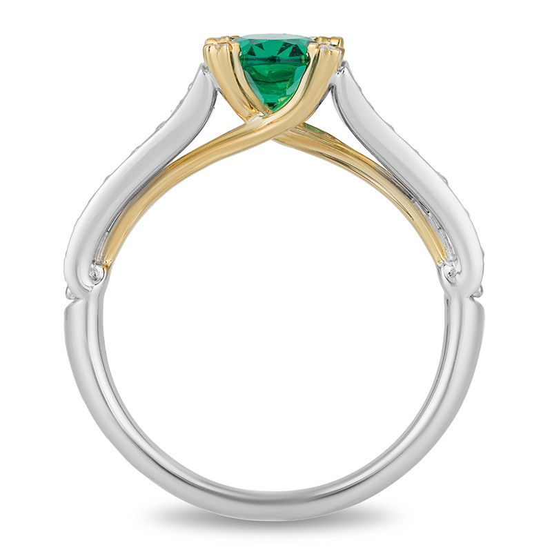 Main Image 3 of Enchanted Disney Tinker Bell Oval Green Topaz and 1/3 CT. T.W. Diamond Star Engagement Ring in 14K Two-Tone Gold