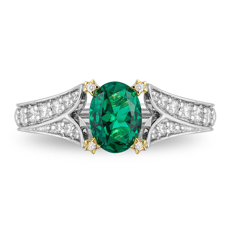 Main Image 4 of Enchanted Disney Tinker Bell Oval Green Topaz and 1/3 CT. T.W. Diamond Star Engagement Ring in 14K Two-Tone Gold