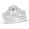 Thumbnail Image 0 of Pear-Shaped Lab-Created White Sapphire Twist Shank Bridal Set in Sterling Silver
