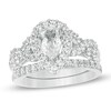 Thumbnail Image 1 of Pear-Shaped Lab-Created White Sapphire Twist Shank Bridal Set in Sterling Silver