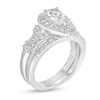Thumbnail Image 1 of Pear-Shaped Lab-Created White Sapphire Twist Shank Bridal Set in Sterling Silver