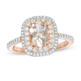 Oval Morganite and 3/8 CT. T.W. Diamond Double Cushion Frame Ring in 10K Rose Gold