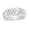 Thumbnail Image 1 of 1/10 CT. T.W. Diamond Triple Row Slant Multi-Finish Ring in Sterling Silver