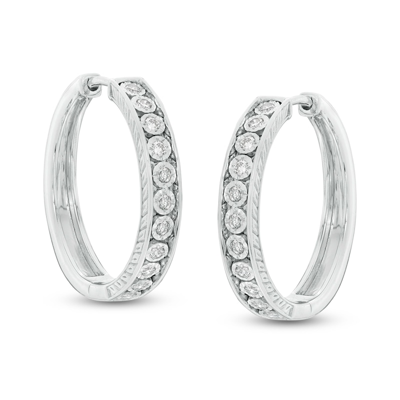 Main Image 1 of 1/5 CT. T.W. Diamond Hoop Earrings in Sterling Silver