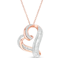 1/4 CT. T.W. Diamond Tilted Heart Pendant in 10K Rose Gold