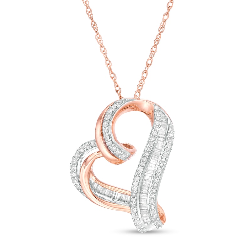 Main Image 1 of 1/4 CT. T.W. Diamond Tilted Heart Pendant in 10K Rose Gold