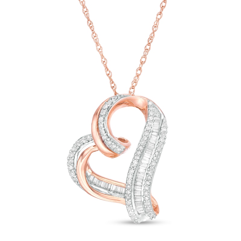 1/4 CT. T.W. Diamond Tilted Heart Pendant in 10K Rose Gold