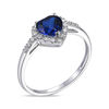 Thumbnail Image 1 of 6.0mm Heart-Shaped Lab-Created Blue Sapphire and 1/10 CT. T.W. Diamond Frame Ring in 10K White Gold