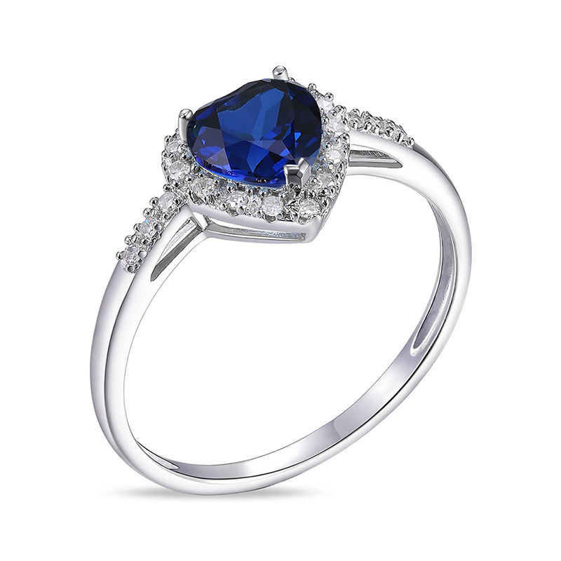 Main Image 2 of 6.0mm Heart-Shaped Lab-Created Blue Sapphire and 1/10 CT. T.W. Diamond Frame Ring in 10K White Gold