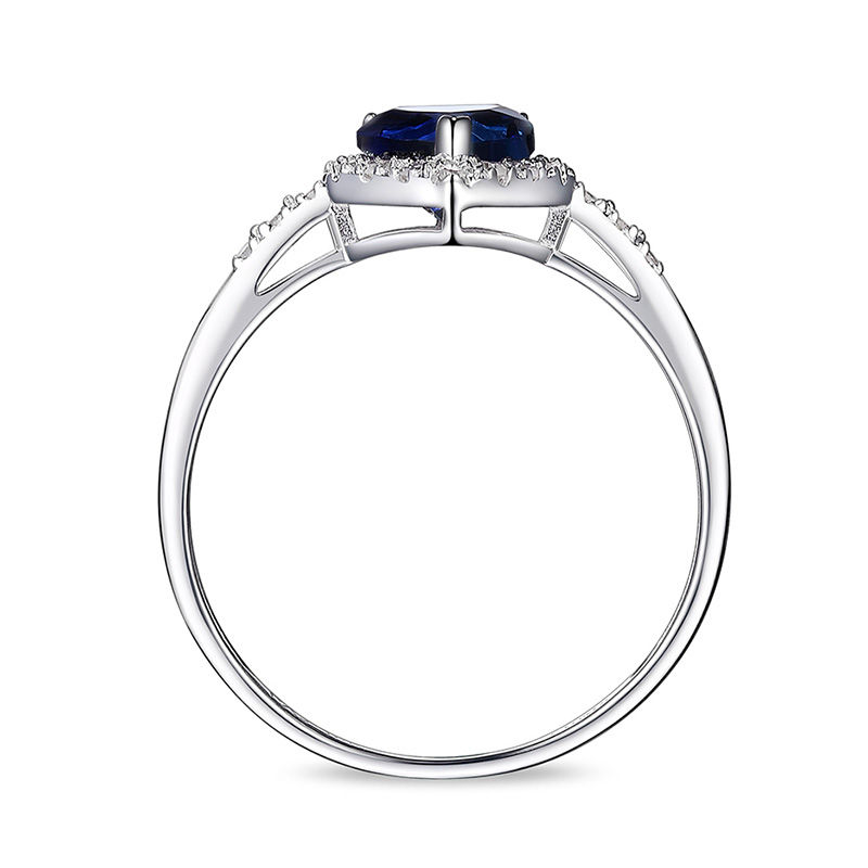 6.0mm Heart-Shaped Lab-Created Blue Sapphire and 1/10 CT. T.W. Diamond Frame Ring in 10K White Gold