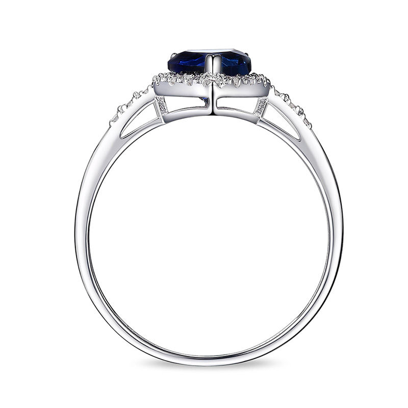 Main Image 3 of 6.0mm Heart-Shaped Lab-Created Blue Sapphire and 1/10 CT. T.W. Diamond Frame Ring in 10K White Gold