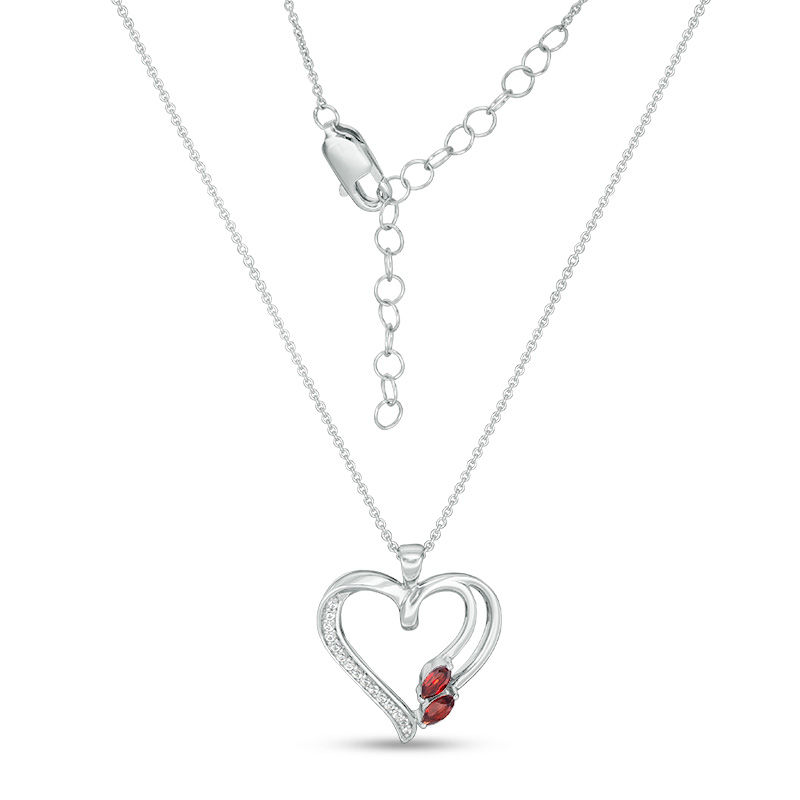 Main Image 1 of Marquise Garnet and Lab-Created White Sapphire Heart Pendant in Sterling Silver