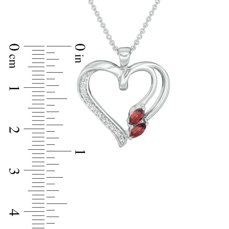 Main Image 3 of Marquise Garnet and Lab-Created White Sapphire Heart Pendant in Sterling Silver