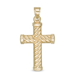 Men's Rope-Textured Cross Necklace Charm in 10K Gold